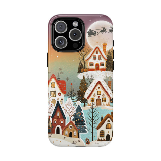 Scandinavian Christmas Night - Festive Winter Village Phone Case with Santa Silhouette