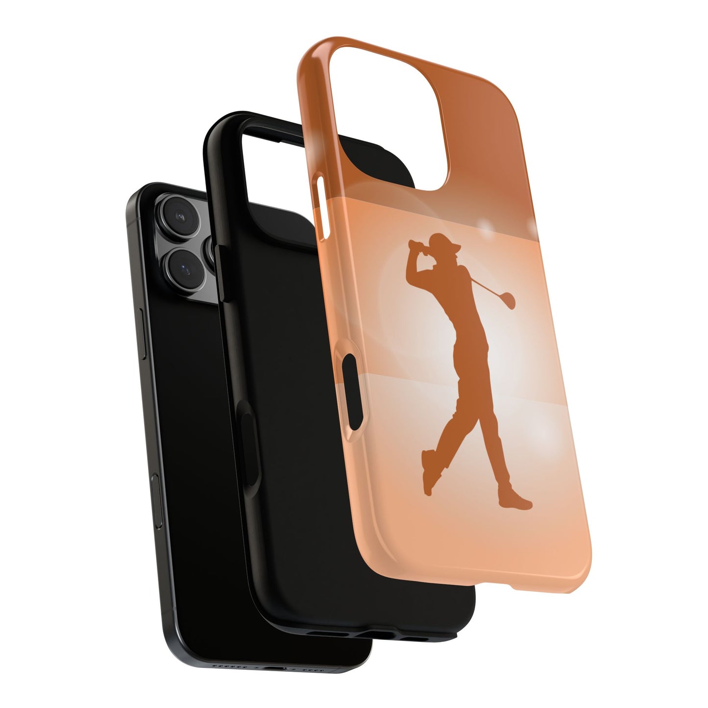 Golf Phone Case - Golfer Silhouette Swing - Two Tone Orange Retro Graphic Case