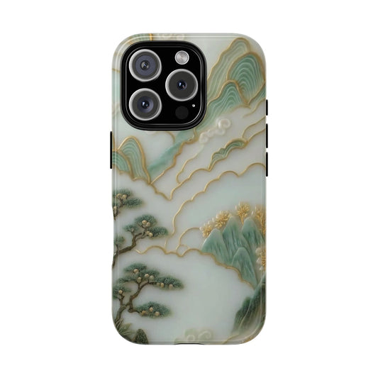 Asian Jade Carving Style Tough Cases, Chinese Landscapes, Mountain View, Bonsai Trees Phone Case, Protective Phone Cover, Unique Gift,