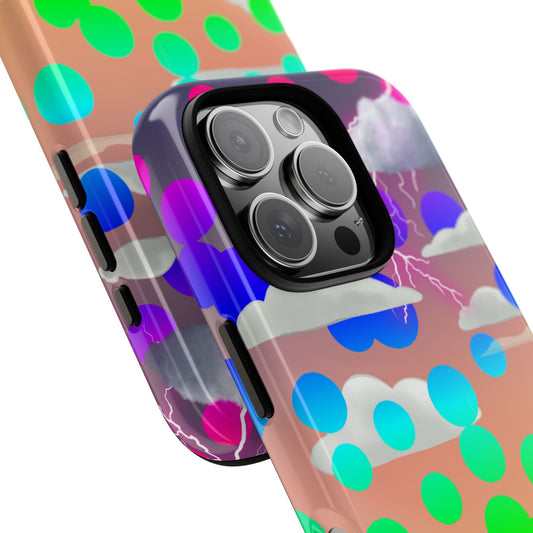 Sunset Rainbow Bubbles Phone Case - Colorful Surreal Sky Art with Clouds & Lightning for Popular Smartphones