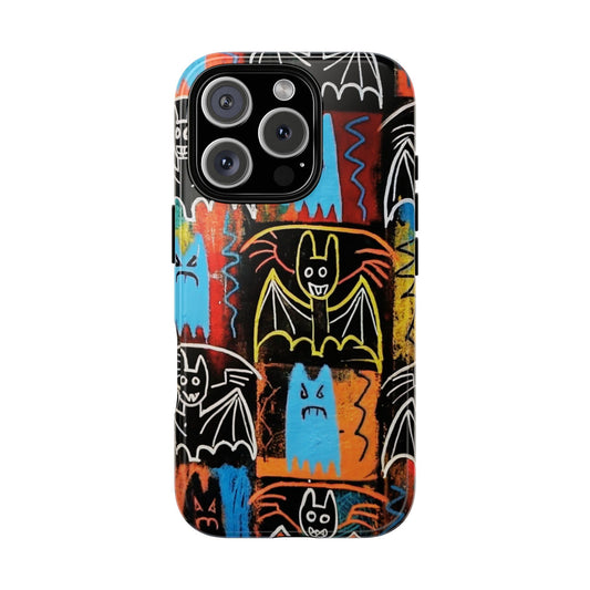Graffiti Bat & Ghost Tough Phone Case - Basquiat Halloween Street Art Design
