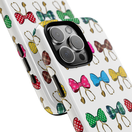 UK Healthcare Hero Tough Phone Case - Colourful Bow & Stethoscope Pattern - Nurse Doctor Appreciation Gift - Medical Tribute Case