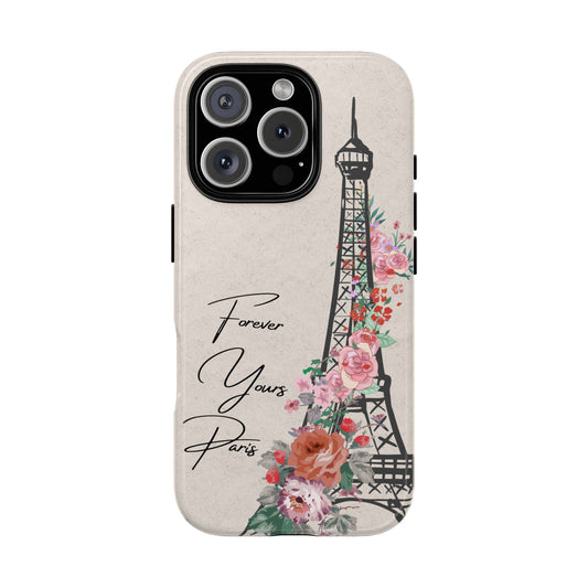 Forever Yours Paris Eiffel Tower Floral Tough Phone Case - Romantic Parisian Aesthetic for Popular Smartphones