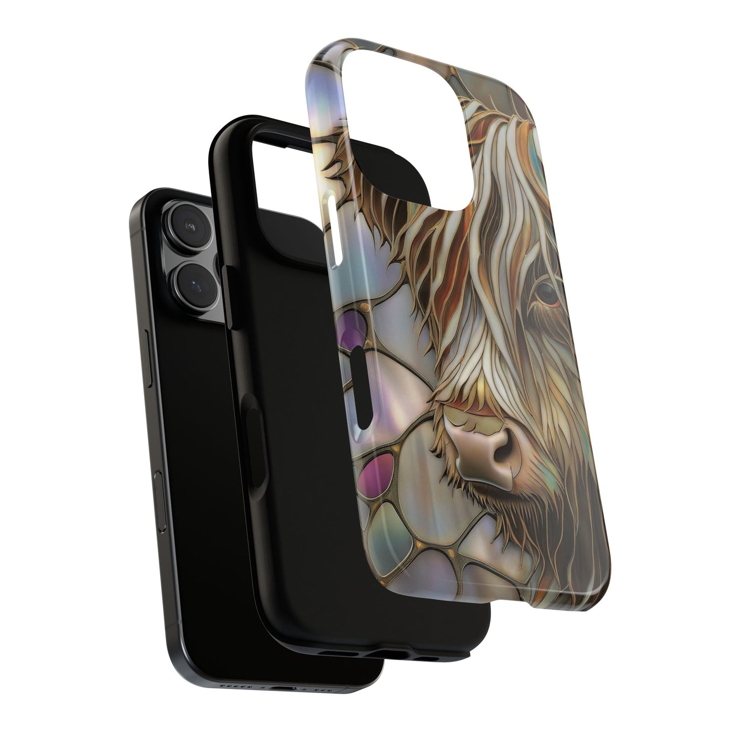 Stained Glass Highland Cow Phone Case - Art Nouveau Style Tough Case for iPhone, Samsung & Google Pixel, Refer Description for Models