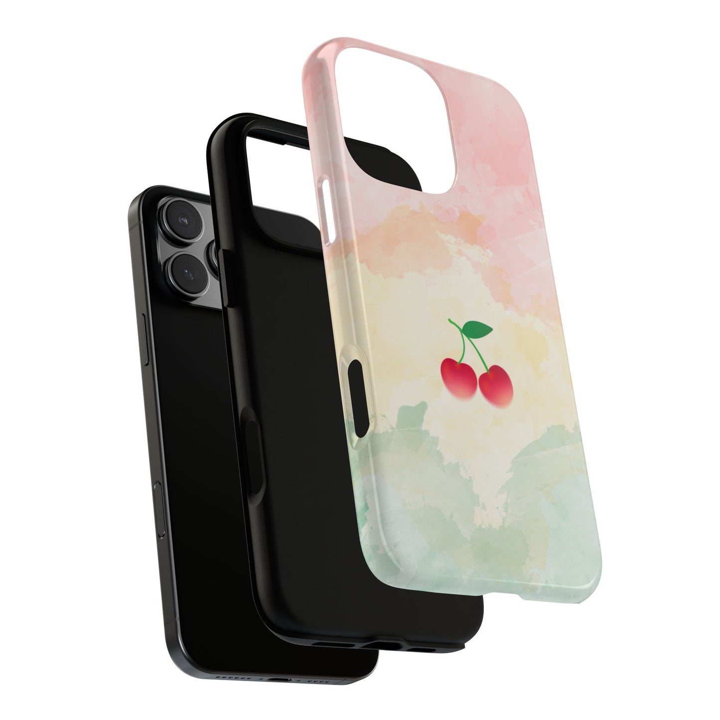 Pastel Cherry Phone Case - Rainbow Watercolor Aesthetic