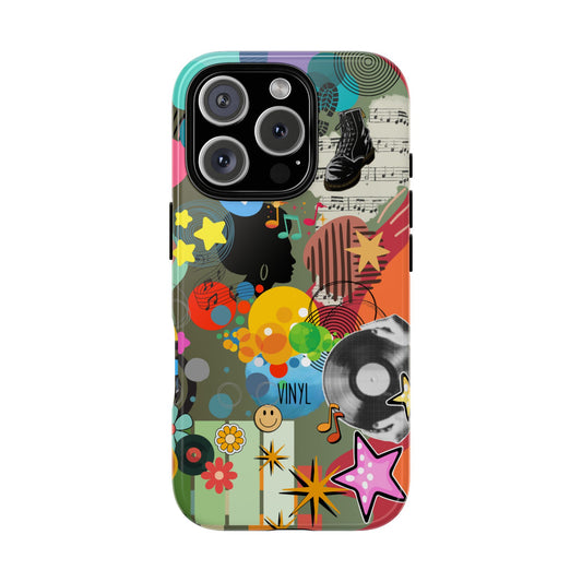 Retro Vinyl Collage Tough Phone Case - Psychedelic Music Art Pop Design