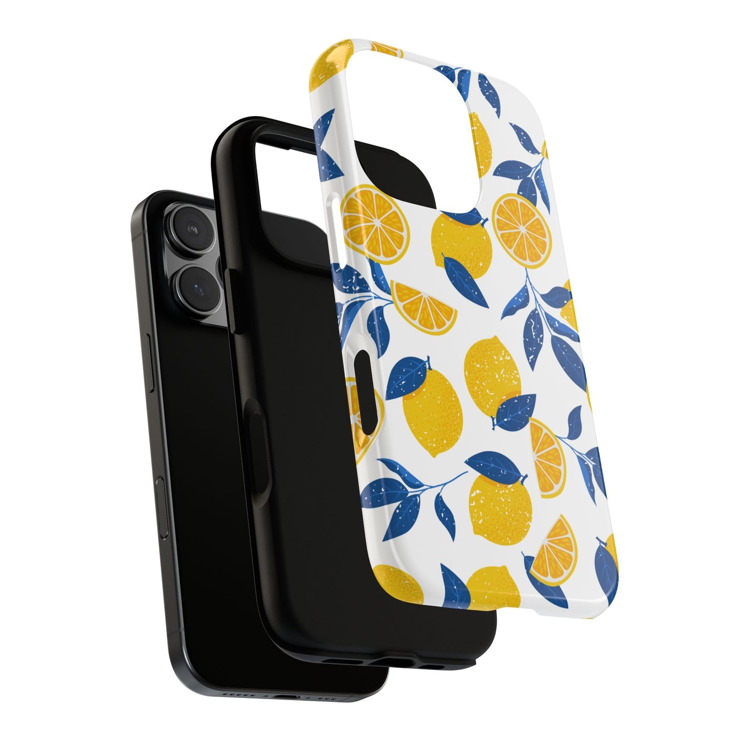 Lemon Pattern Phone Case - Bright Citrus Design for iPhone & Samsung - Summer Fruit Aesthetic - Bold Yellow and Blue Illustration