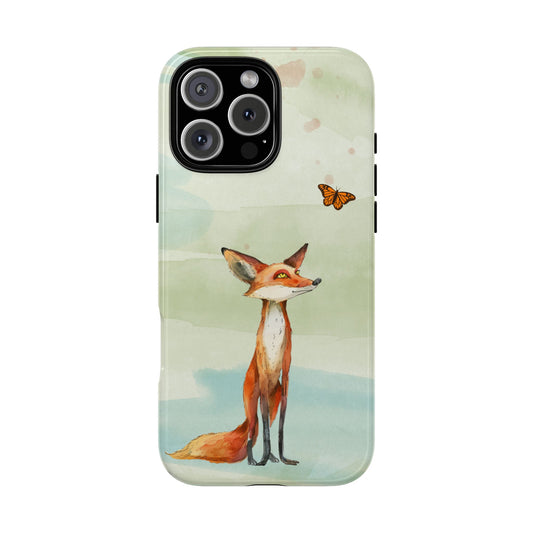 Curious Fox & Butterfly - Watercolour Forest Animal Art Phone Case - Whimsical Nature Design for Animal Lovers