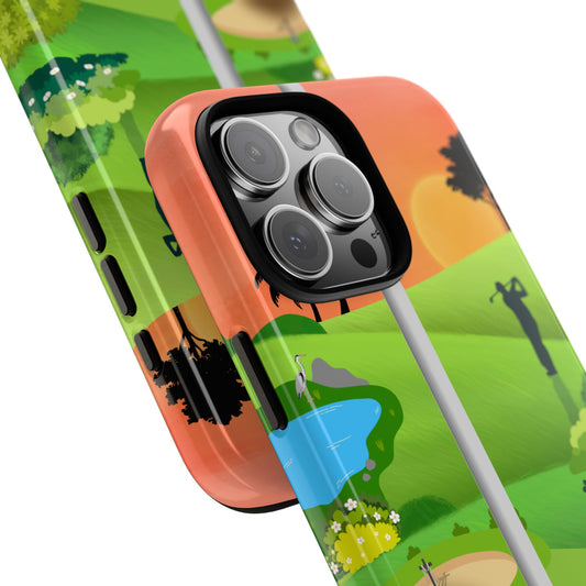 Golf Sunset Landscape Tough Phone Case - Golfer Silhouette Design