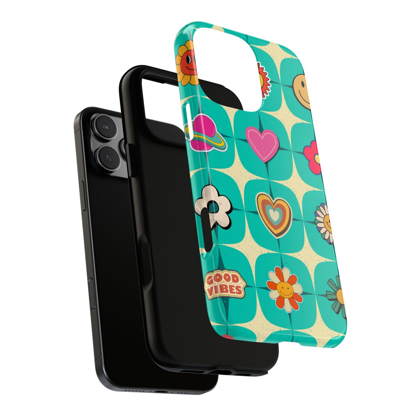 Retro Good Vibes - 70s Smiley & Floral Tough Phone Case