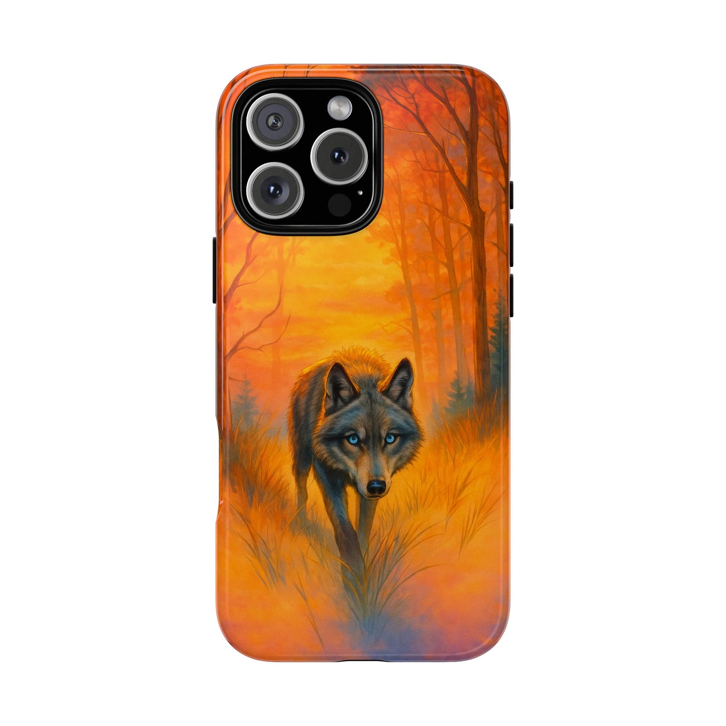 Sunset Wolf - Fiery Forest Phone Case - Bold Animal Art Design - Lone Wolf Illustration - Nature Inspired Tough Case
