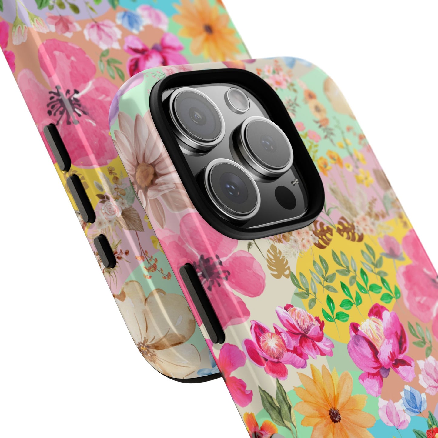 Boho Bloom Burst Phone Case - Watercolor Floral Collage in Retro Pastels for iPhone 16 15 14 13 12 11, Samsung S25 to S20 & Google Pixel