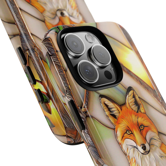 Woodland Stained Glass Fox Phone Case - Red Fox Wildlife Design - Forest Inspired Case