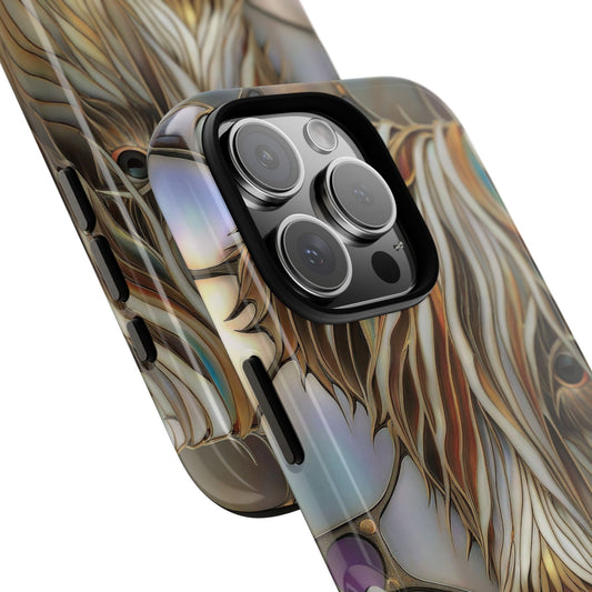 Stained Glass Highland Cow Phone Case - Art Nouveau Style Tough Case for popular smartphones, Refer Description for Models