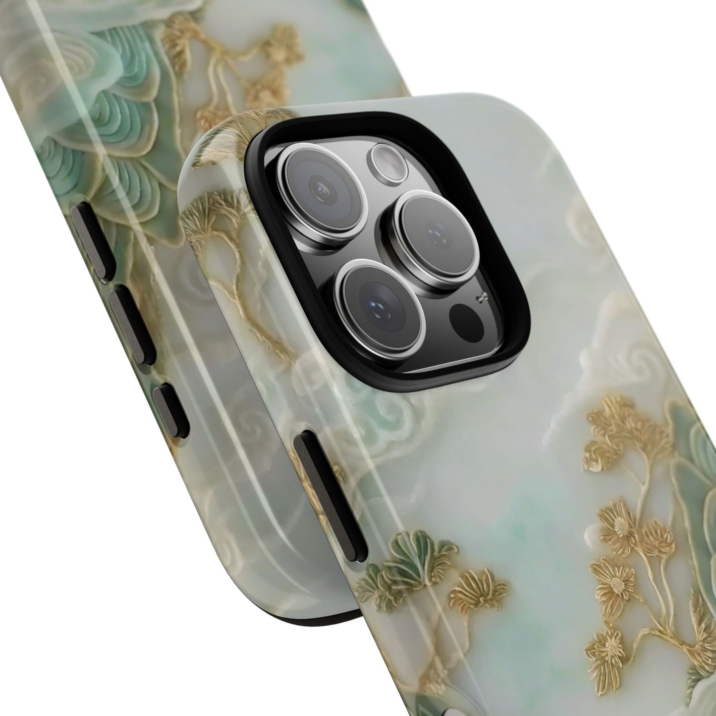 Chinese Jade Carving Style 3D Wraparound Tough Case, Mountain View, Bonsai Trees, Elegant Luxury, Protective Cover for iPhone & Samsung