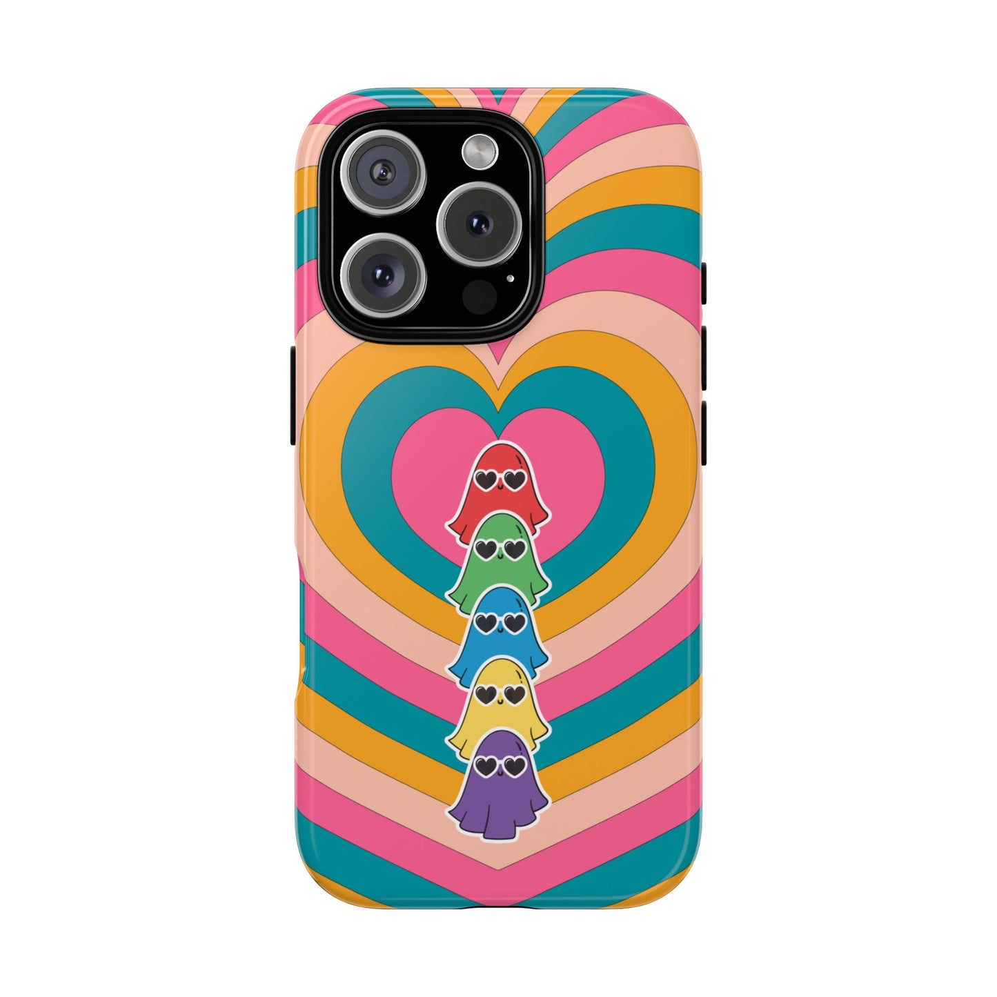 Retro Heart Ghost Phone Case - Colorful Psychedelic 70s Cute Kawaii Design for Popular Smartphones