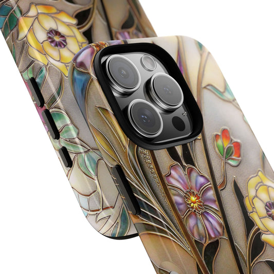 Wild Flowers Stained-Glass Tough Phone Case - Elegant Botanical Art for Popular Smartphones - Floral Nature Lover Gift Idea