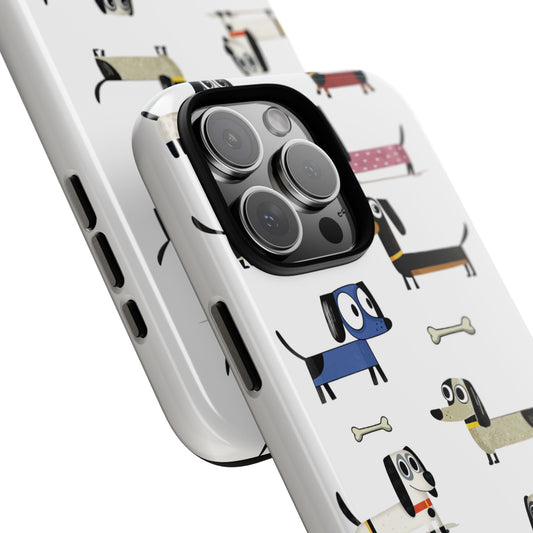 Colourful Dachshunds Tough Phone Case - Sausage Dog Pattern in Blue Pink & Red - Cute Pet Lover Gift - Funny Dog Phone Cover