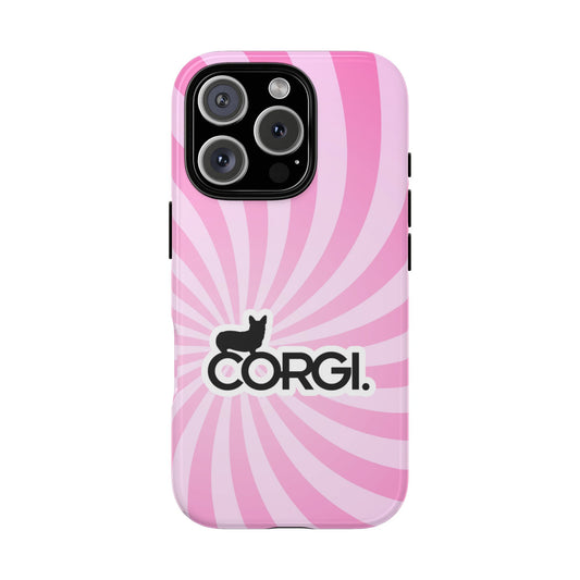 Corgi Phone Case - Cute Pink Spiral Design for Popular Smartphones - Dog Lover Gift - Fun and Bold Corgi Aesthetic
