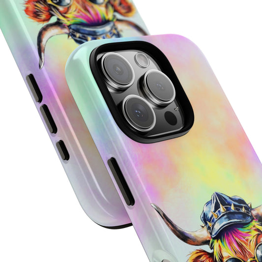 Pop Art Highland Cow Phone Case - Rainbow Hair & Sunglasses - Bold Comic Style Tough Case