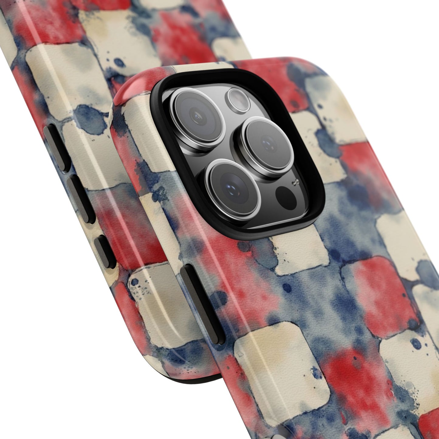 Red White Blue Watercolor Phone Case - Abstract Painted Squares Pattern - Artistic Tough Cover for iPhone & Samsung