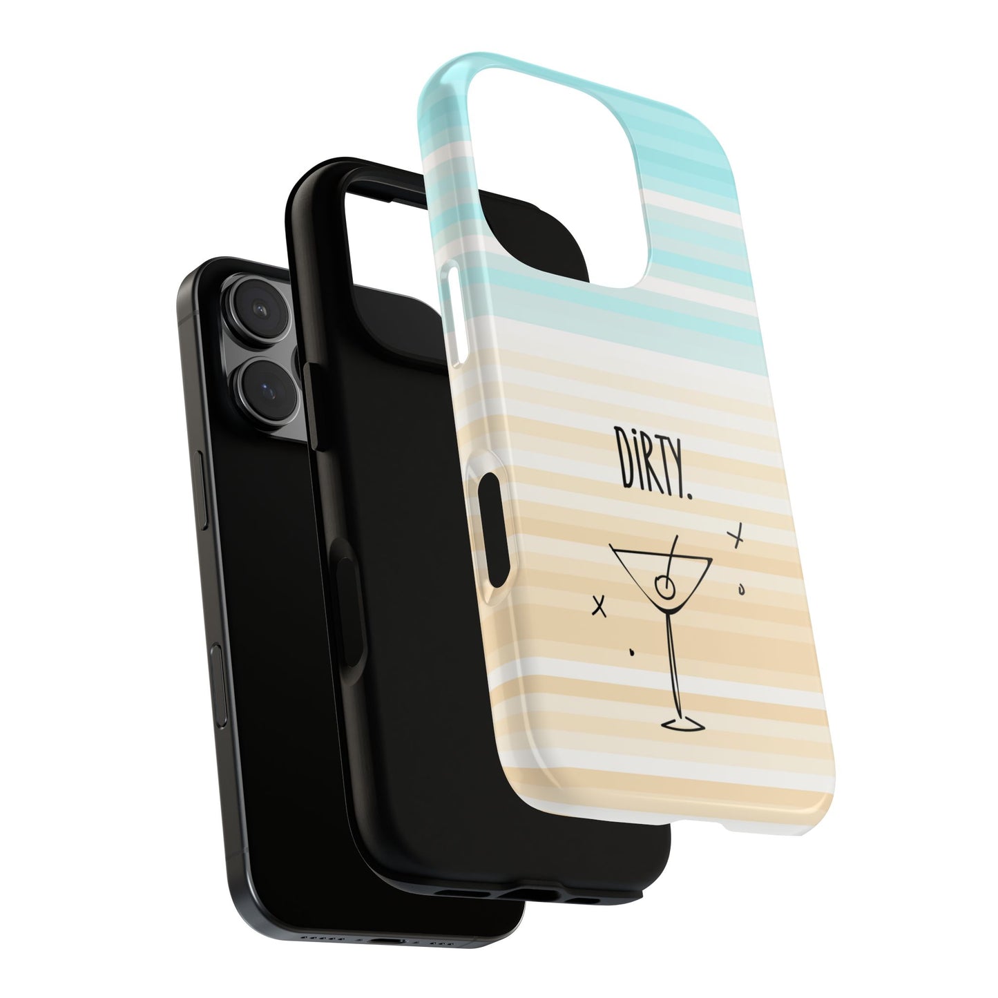 DIRTY Summer Cocktail Phone Case - Minimalist Martini Sketch on Beach Stripes - iPhone & Samsung Tough Cover