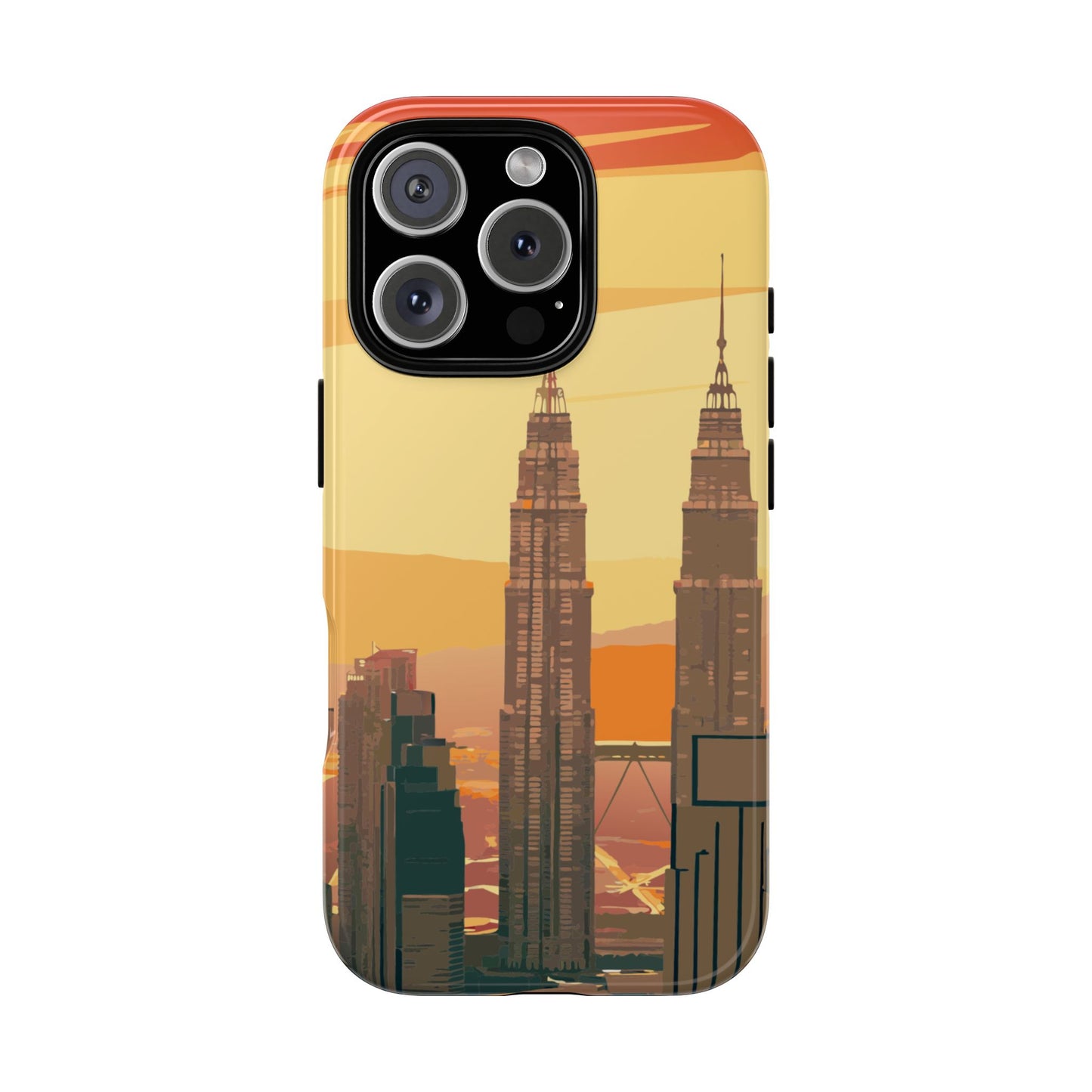 Petronas Twin Towers Sunset Phone Case - Kuala Lumpur Skyline Design - Protective Tough Case for Popular Smartphones