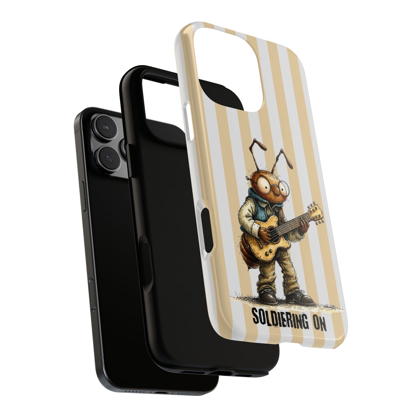 Soldiering On Ant Phone Case - Resilient Music Illustration - Minimal Striped Background Design