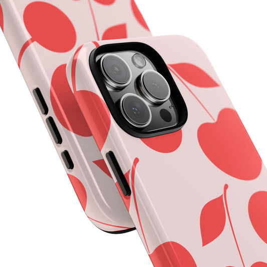 Cherry Pattern Tough Phone Case - Minimal Red Fruit Design with Playful Retro Vibe