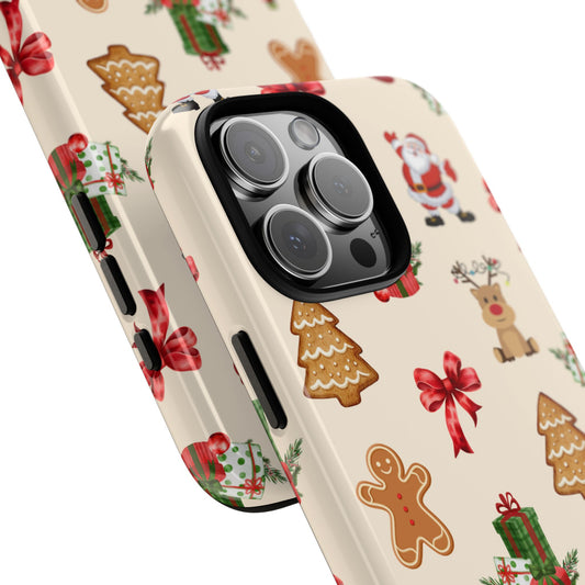 Festive Santa & Gingerbread Tough Phone Case - Christmas Pattern with Reindeer and Gifts