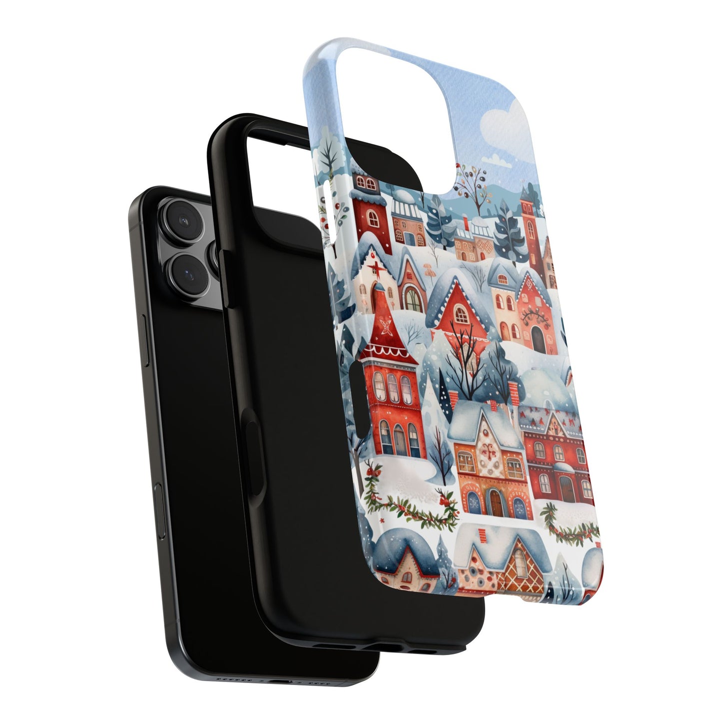 Nordic Christmas Village Tough Phone Case with Snowy Storybook Charm