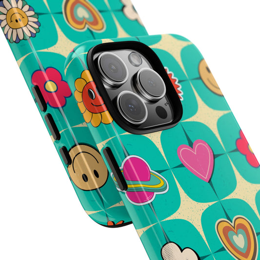 Retro Good Vibes - 70s Smiley & Floral Tough Phone Case