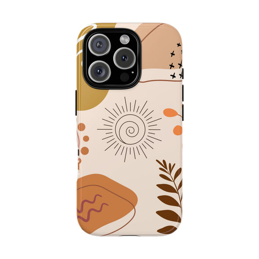 Boho Sunburst & Abstract Doodle Phone Case - Warm Artistic Design  - Modern Neutral Aesthetic