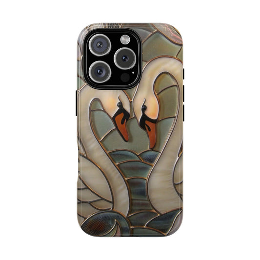 Stained Glass Swan Heart Tough Case, Protective Phone Cover, Romantic Bird Art, Animal Lovers Gift,  Google, Elegant Pastel