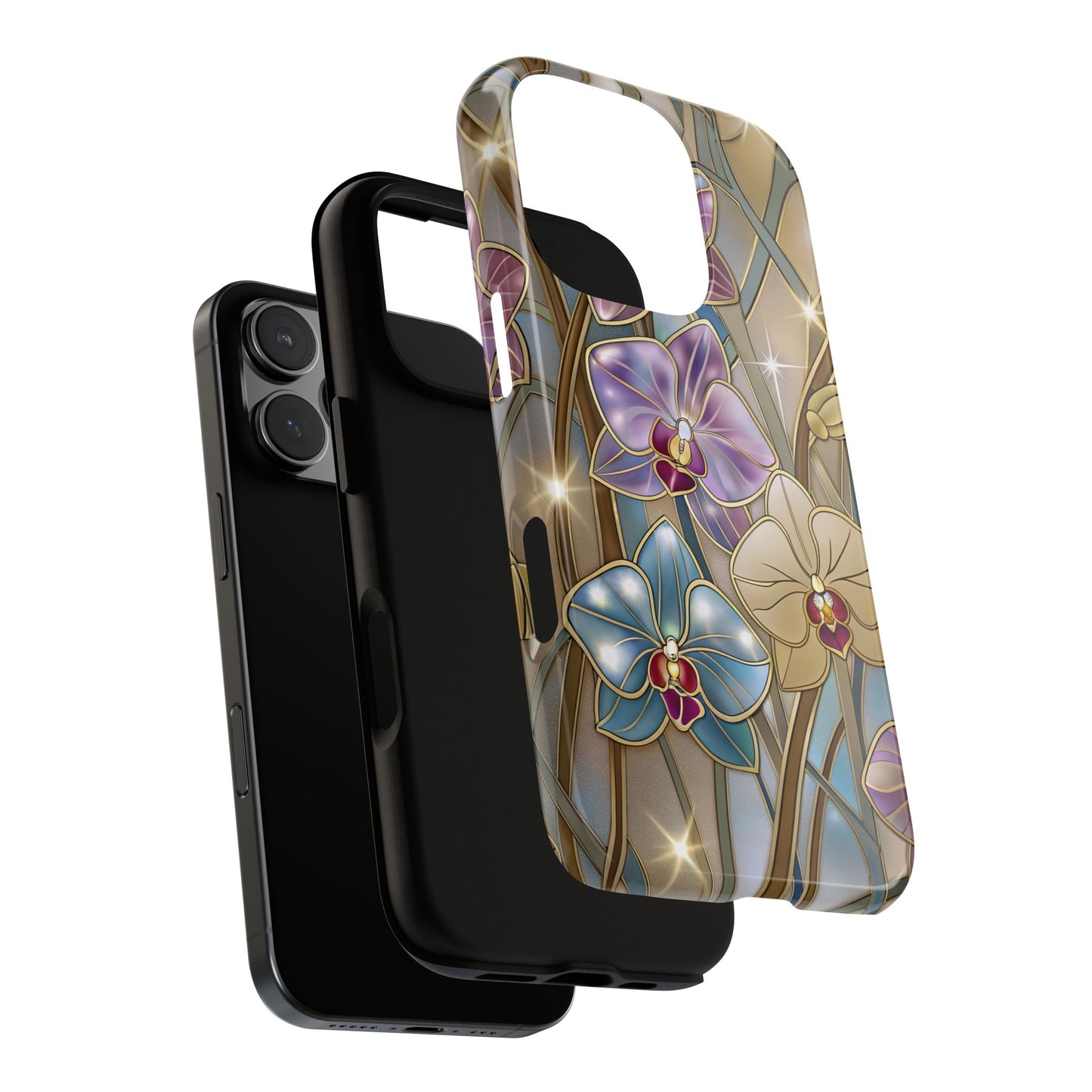 Wild Orchids Stained Glass Effect Phone Case for iPhone 16 15 14 13 12 11 Pro Max, Samsung S25 S24 S23 S22 S21 S20 Plus Ultra & Google Pixel