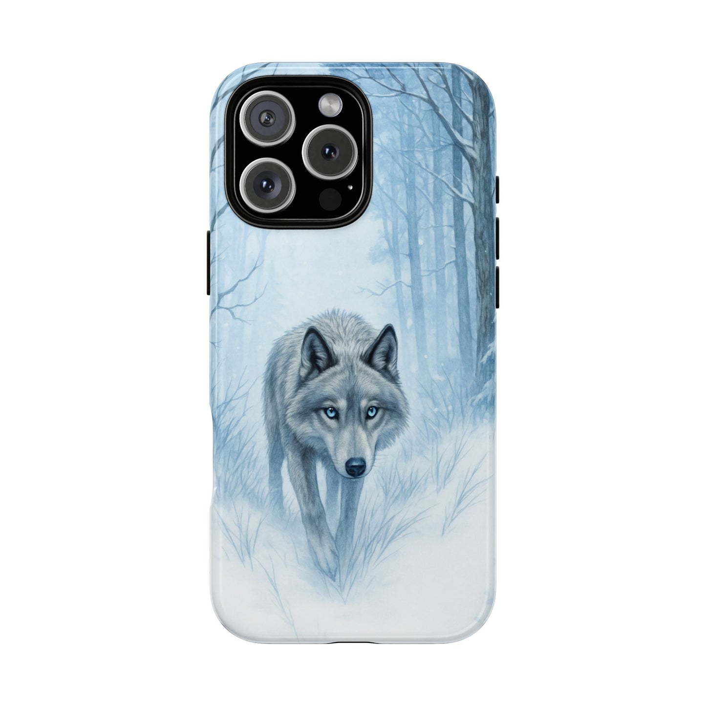 Winter Wolf - Snow Forest Phone Case - Ice Blue Animal Art - Cold Season Design - Lone Wolf Illustration Tough Case