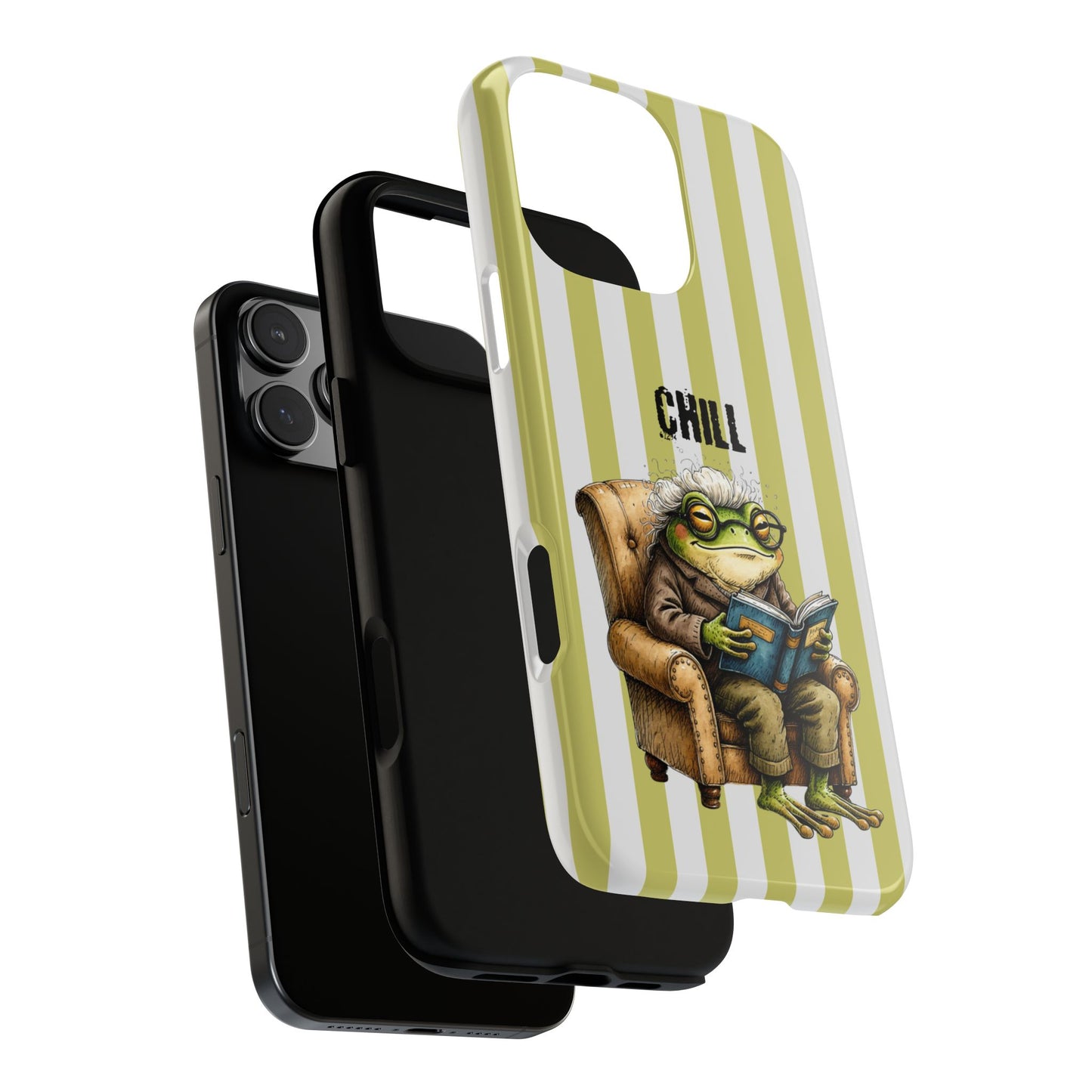 Chill Frog Phone Case - Frog Reading Book Illustration - Tough Protective Case