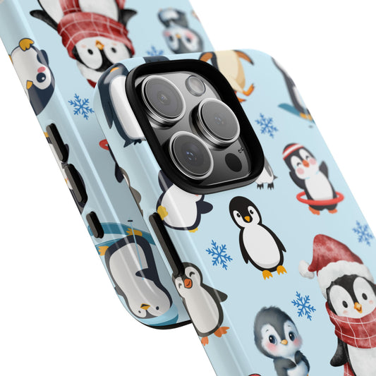 Penguin Pattern Tough Phone Case - Winter Penguin Design - Kawaii Animal Phone Cover