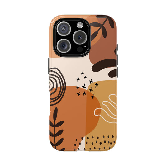Boho Abstract Earth Tone Phone Case - Modern Minimal Art for Popular Smartphones - Neutral Retro Pattern