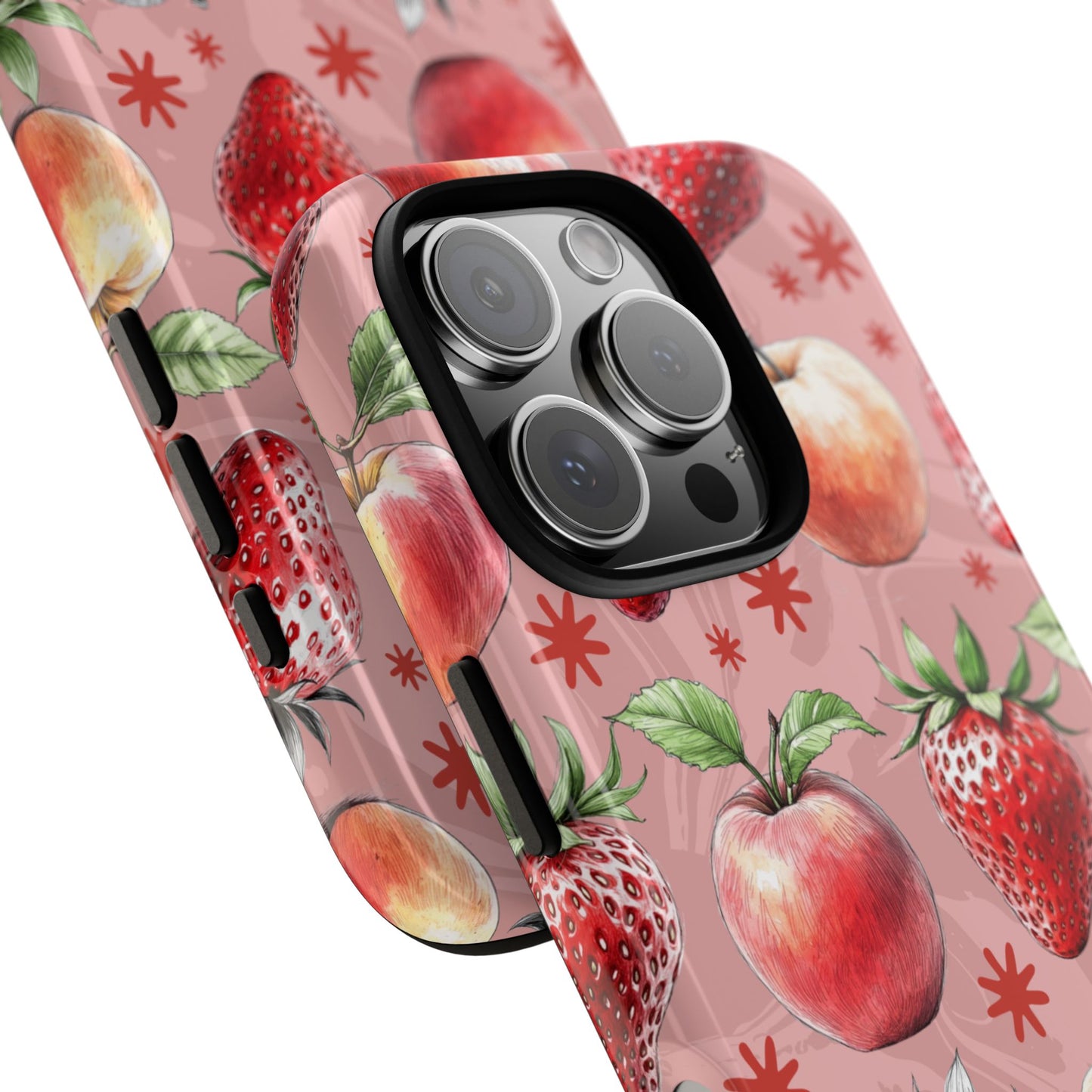 Strawberries and Peaches Pattern Phone Case for iPhone 16 15 14 13 12 11 Pro Max, Samsung Galaxy S25 S24 S23 S22 S21 S20 Plus Ultra & Google