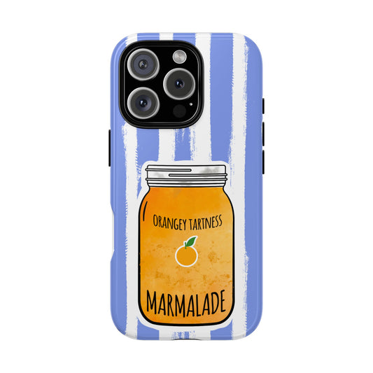 Orangey Tartness Marmalade Jar Phone Case - Quirky British Kitchen Aesthetic, Bold Blue Retro Stripes