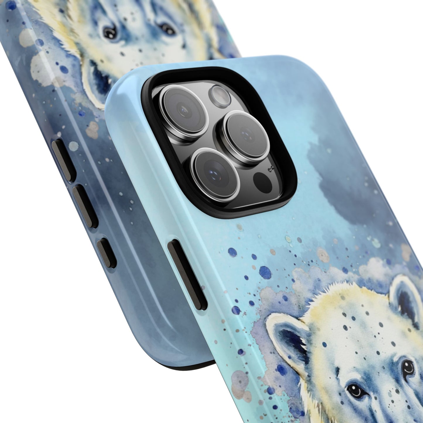 Polar Bear Tough Phone Case - Arctic Wildlife Art - Watercolor Blue & White Design