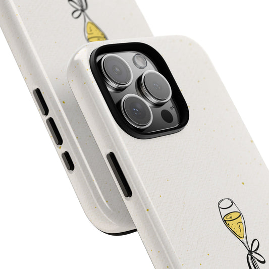 Hello Gorgeous Phone Case - Champagne Glass Art - Ivory Gold Speckled Cover