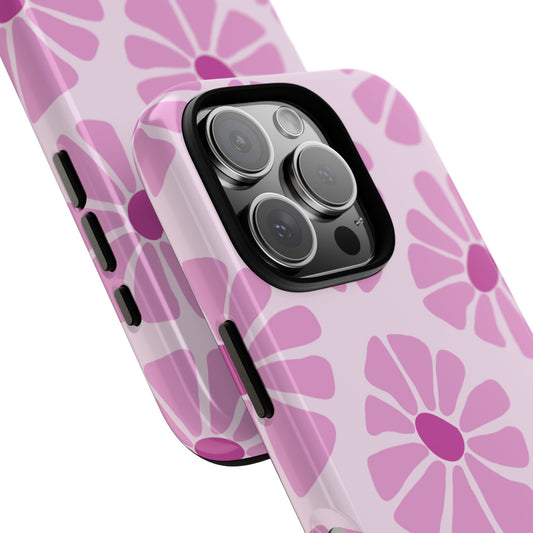 Tough Cases, Retro Flower Power Phone Case, Vintage Pink Floral Cell Case, 3D Wraparound, Protective Phone Cover