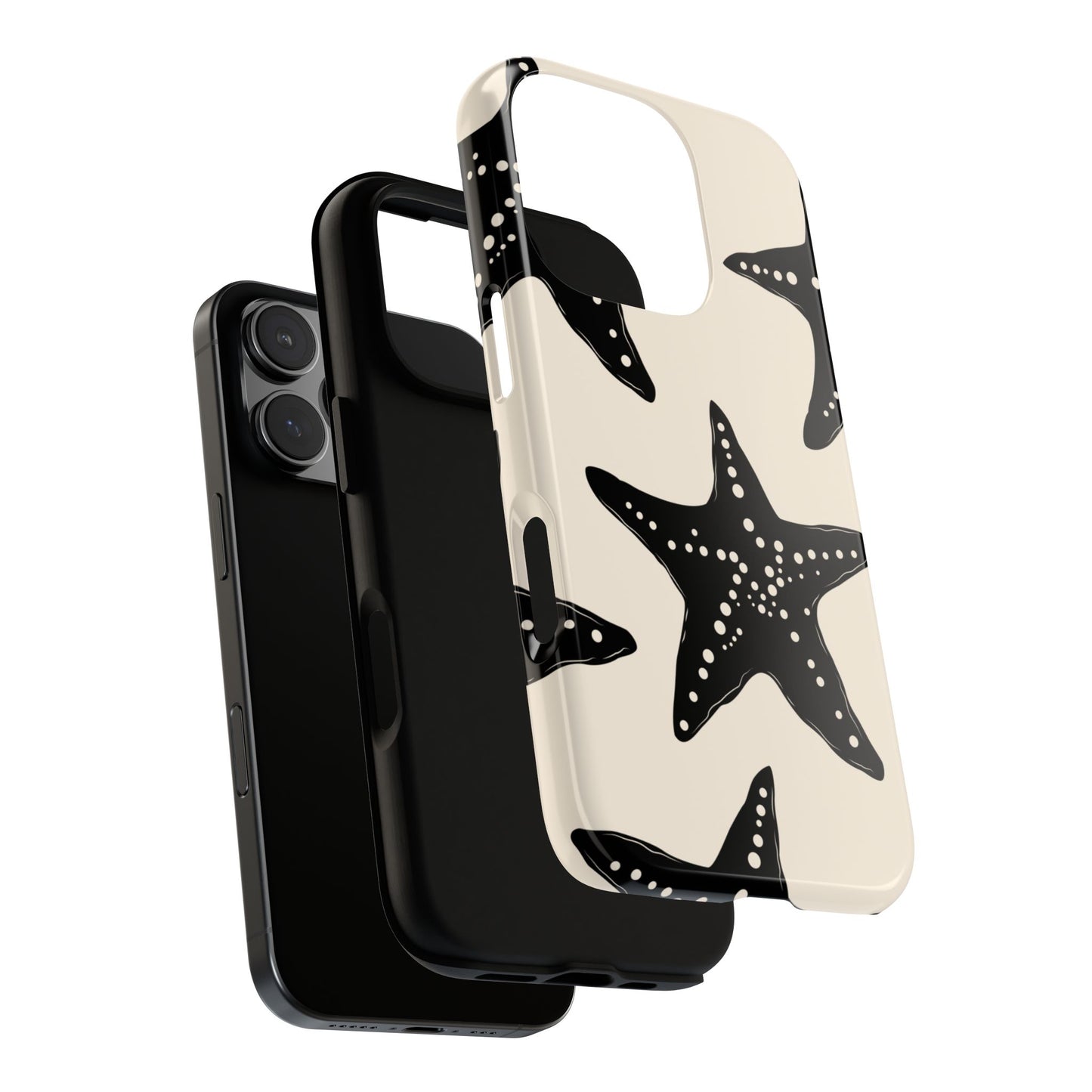 Black Starfish Tough Phone Case - Minimalist Beach Style on Cream Background, Fits iPhone 16 15 14 13 12 11 Pro Max, Samsung & Google Pixel