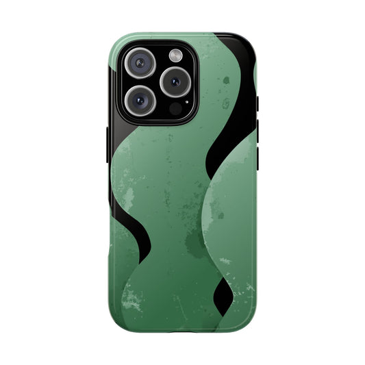 Olive Green Wave Abstract Phone Case - Minimalist Vertical Design on Black
