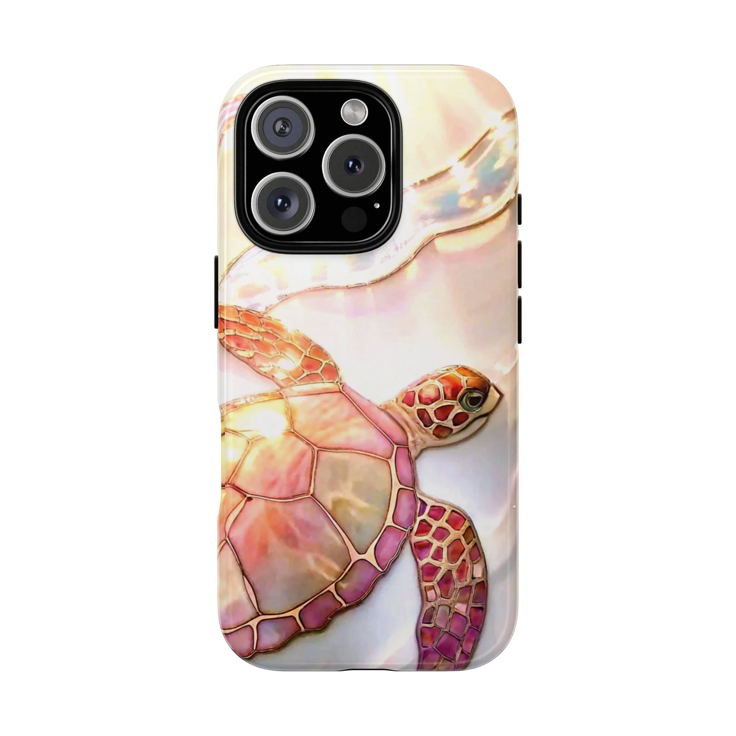 Sea Turtle Phone Case Stained Glass Effect for iPhone 16 15 14 13 12 11 Pro Max, Samsung Galaxy S25 S24 S23 S22 S21 S20 Plus Ultra & Google