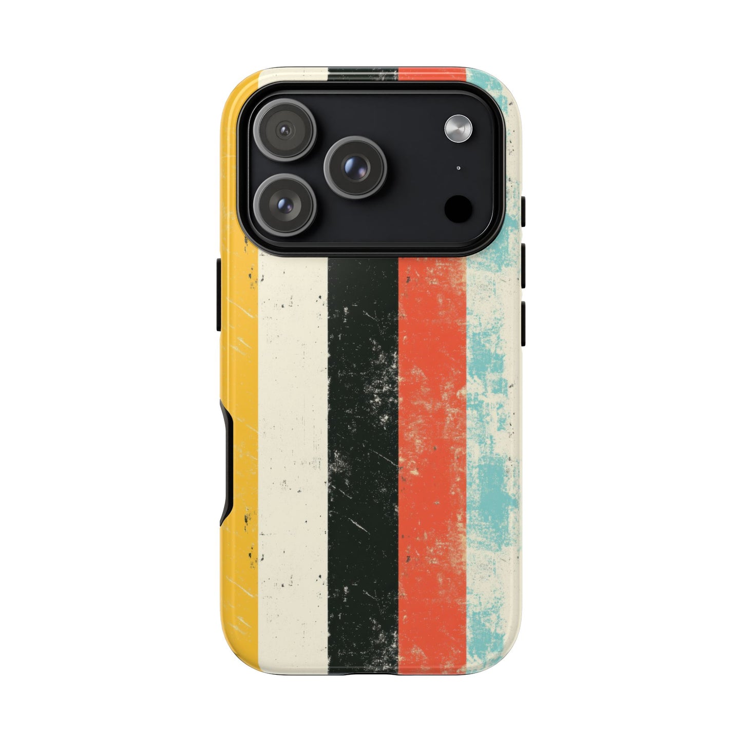 Retro Striped Phone Case - Vintage Grunge Stripes in Red Yellow Black Aqua - Tough Protective Cover