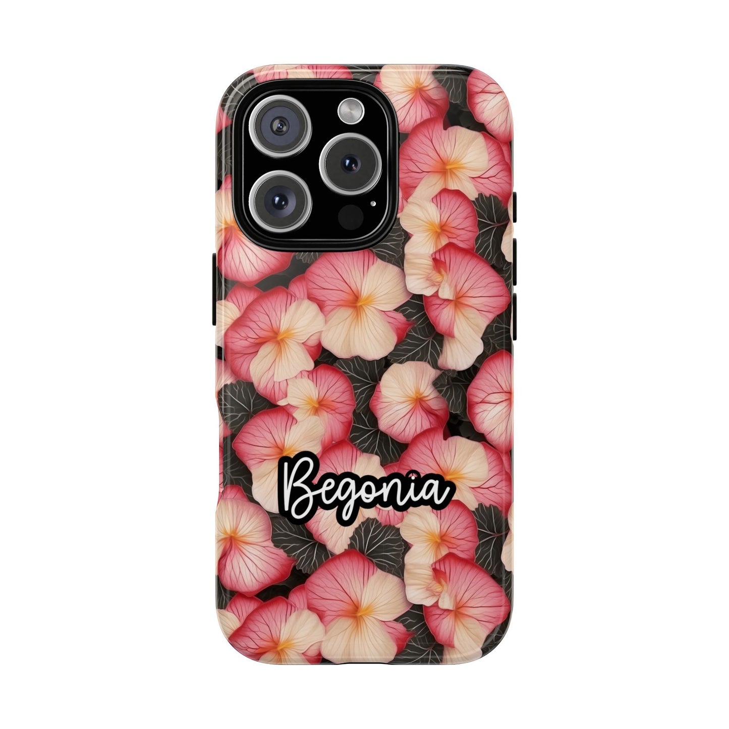Phone Case, Artistic Begonia Flowers and Leaves Design, Floral Botanical Masterpiece, Unique Garden Charm, Symbolism of Gratitude