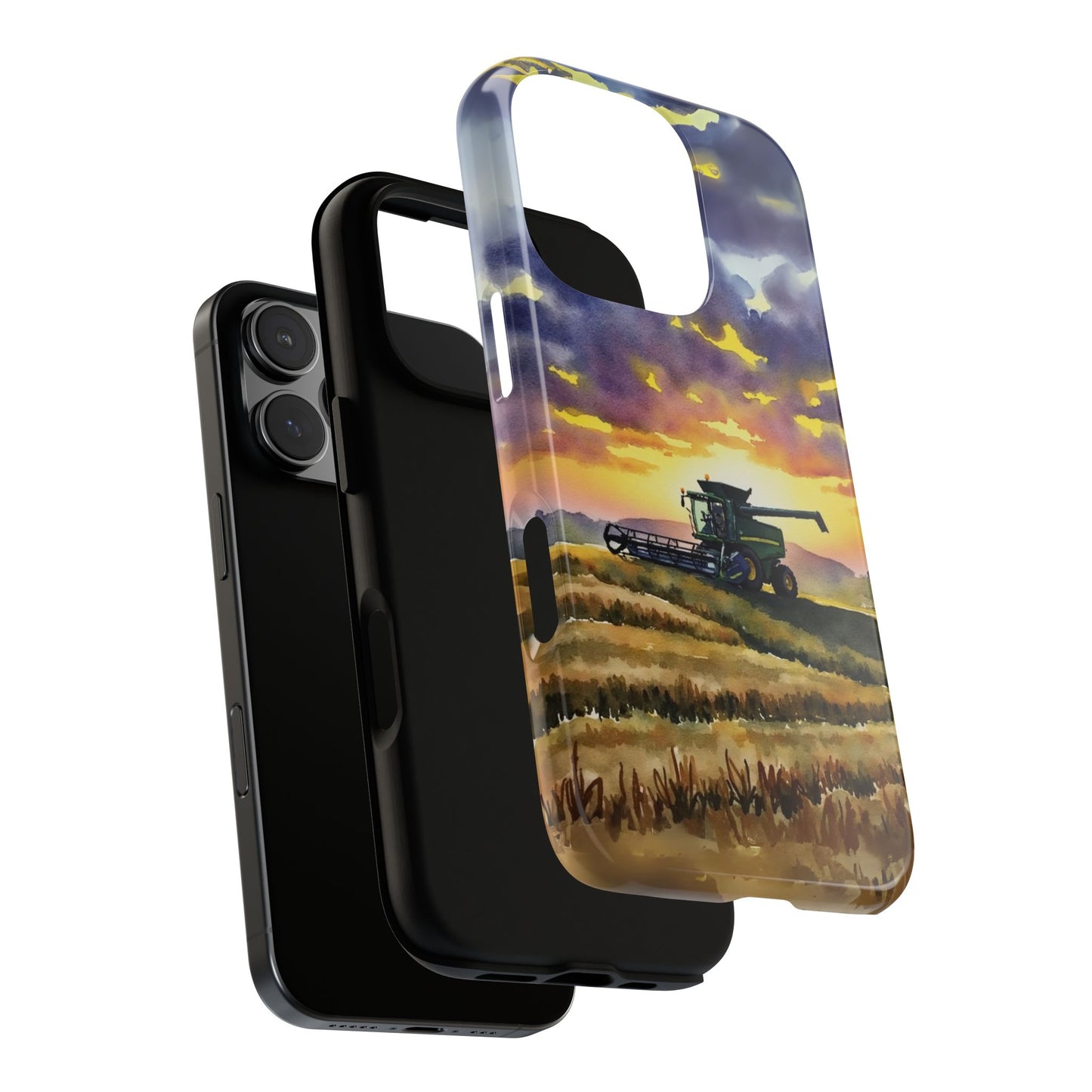 Combine Harvester Sunset Phone Case - Farm Machinery Silhouette Countryside Field Tough Case